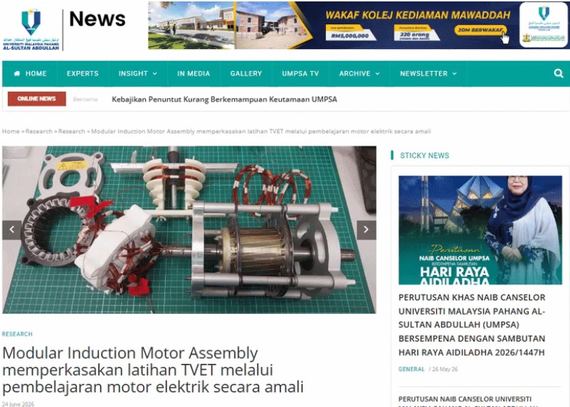 UMPSA News feature on the Modular Induction Motor Assembly