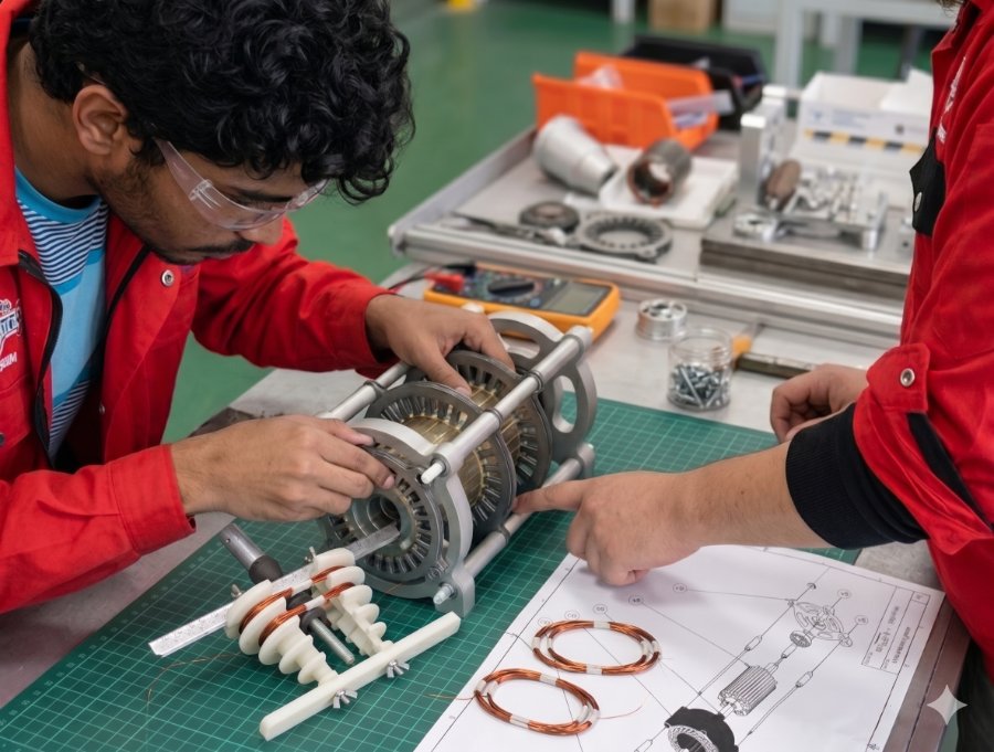 Students assembling the TET-IM motor